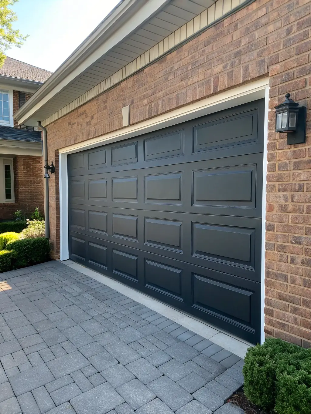 Black modern garage door installation